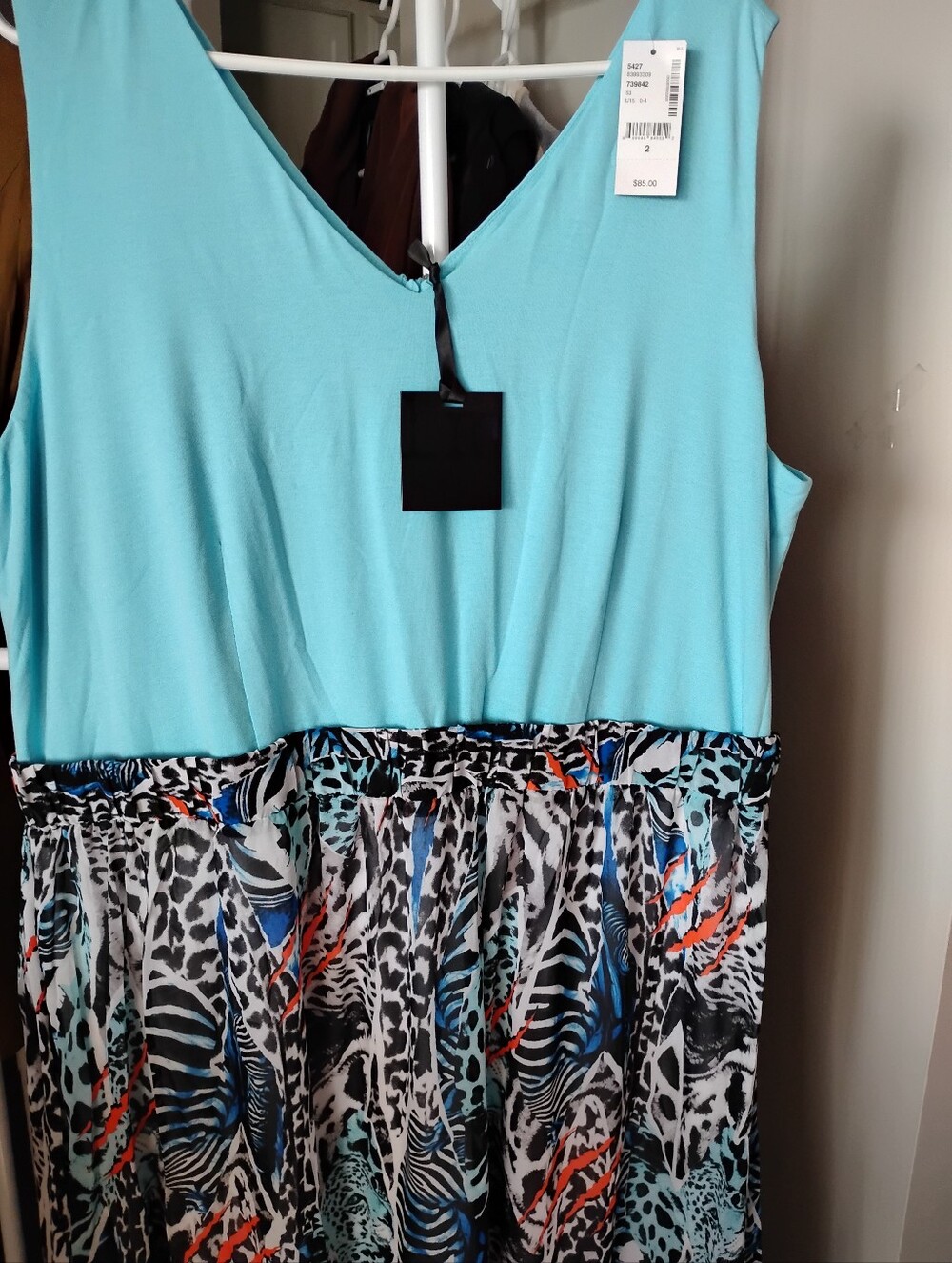 mblm Aqua V-Neck Flare From Waist Skirt With Elastic Maxi Sleeveless Dress